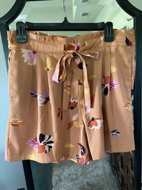 DR2 Peach Floral High Waist Shorts with Tie